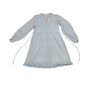 Anthropologie light blue seersucker midi length dress with long sleeves, size 2